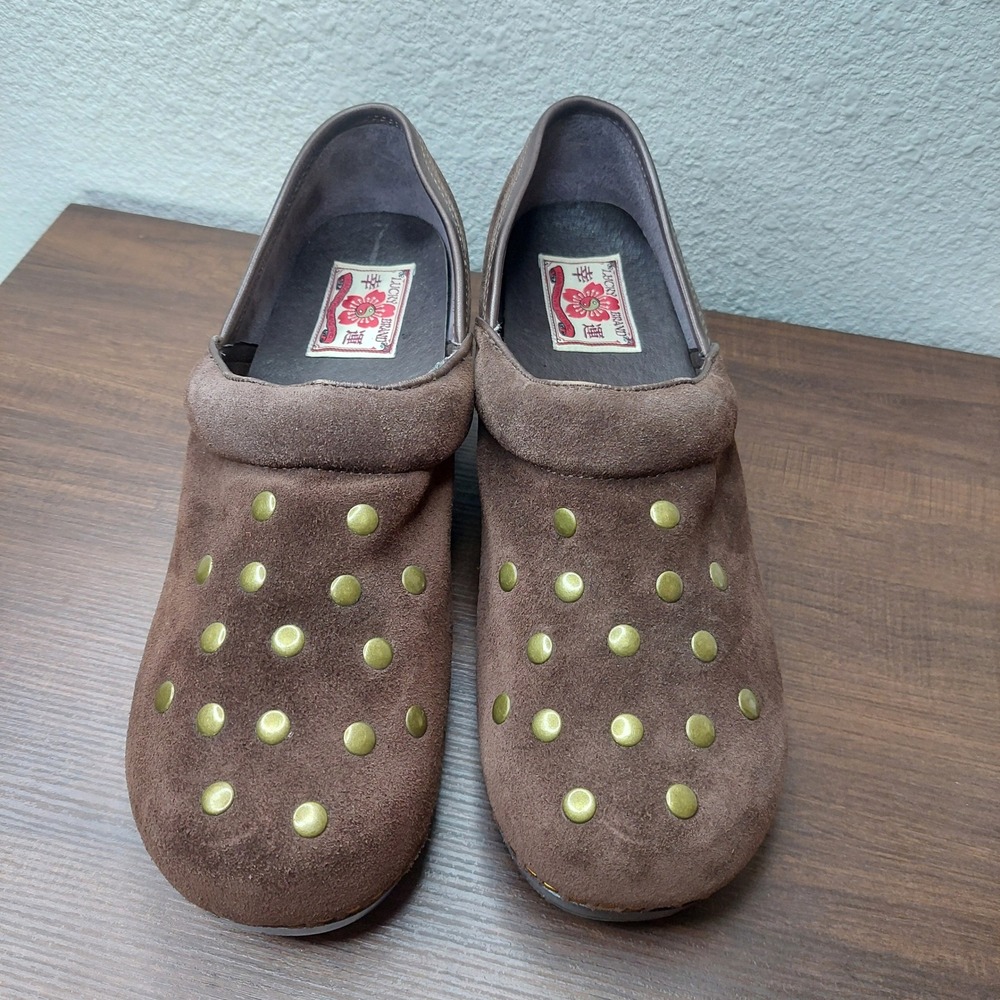 Lucky Brand Fabbi‎ Brown Suede Studded Platform Clogs Shoes Size 10M